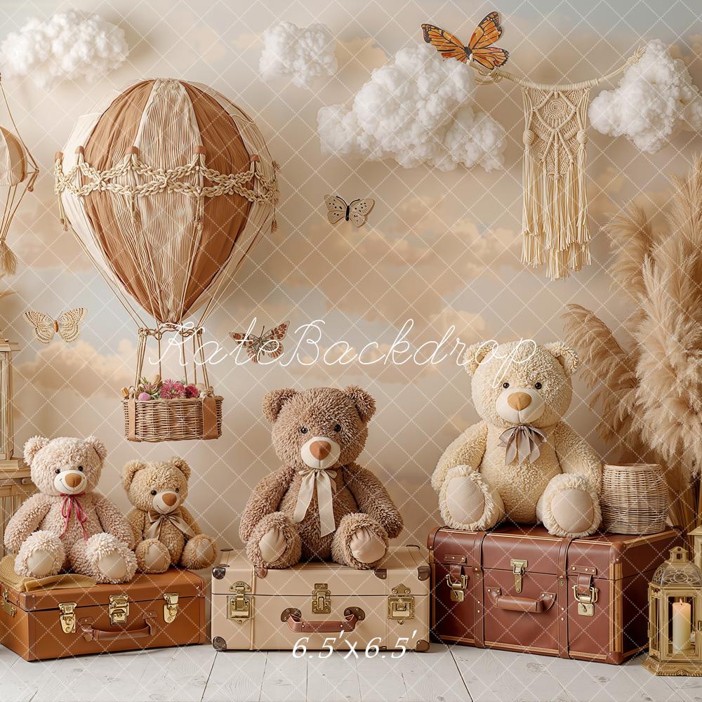 Kate Hot Air Balloon Teddy Bears Pampas Grass Clouds Backdrop Designed by Chain Photography - Image 2