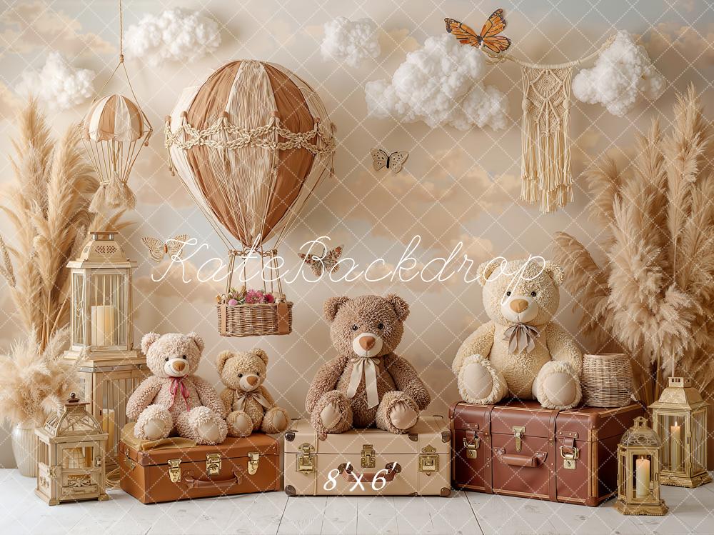 Kate Hot Air Balloon Teddy Bears Pampas Grass Clouds Backdrop Designed by Chain Photography - Image 3
