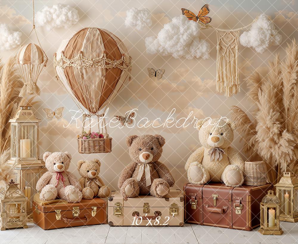 Kate Hot Air Balloon Teddy Bears Pampas Grass Clouds Backdrop Designed by Chain Photography - Image 6