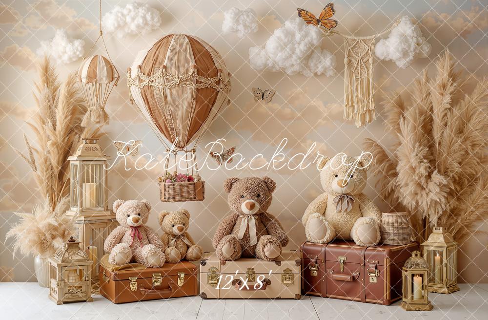 Kate Hot Air Balloon Teddy Bears Pampas Grass Clouds Backdrop Designed by Chain Photography - Image 8