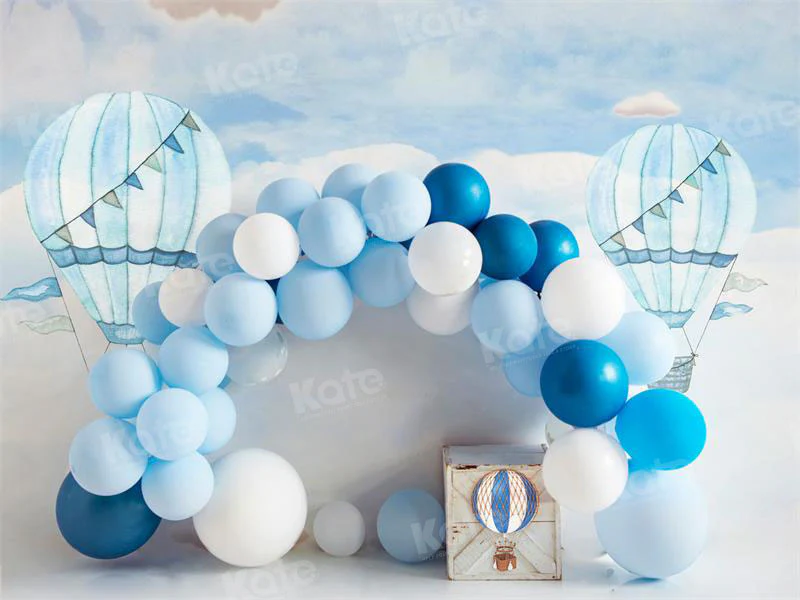 Kate Hot Air Blue Balloon Arch Cake Smash Fleece Backdrop for Photography - Image 2