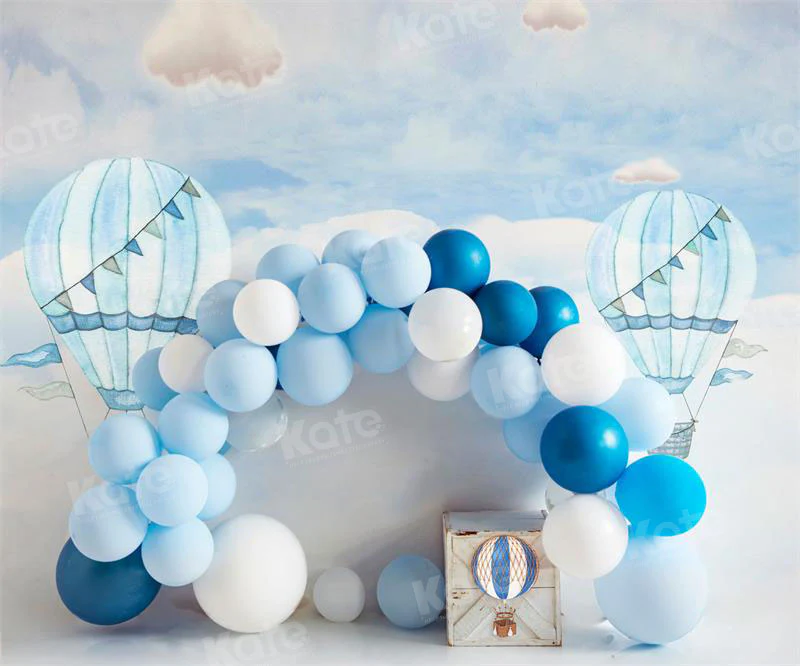 Kate Hot Air Blue Balloon Arch Cake Smash Fleece Backdrop for Photography - Image 3