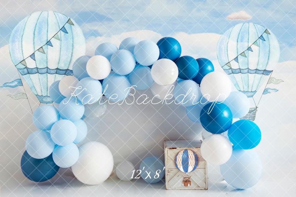 Kate Hot Air Blue Balloon Arch Cake Smash Fleece Backdrop for Photography - Image 4