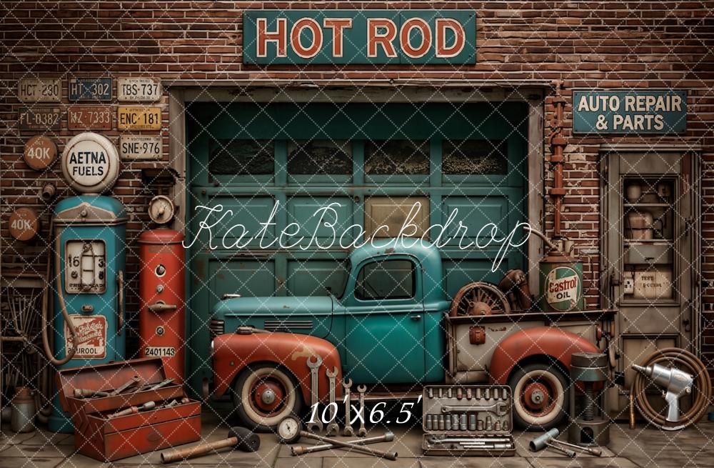 Kate Hot Rod Garage Vintage Truck Fleece Backdrop Designed by Emetselch - Image 2
