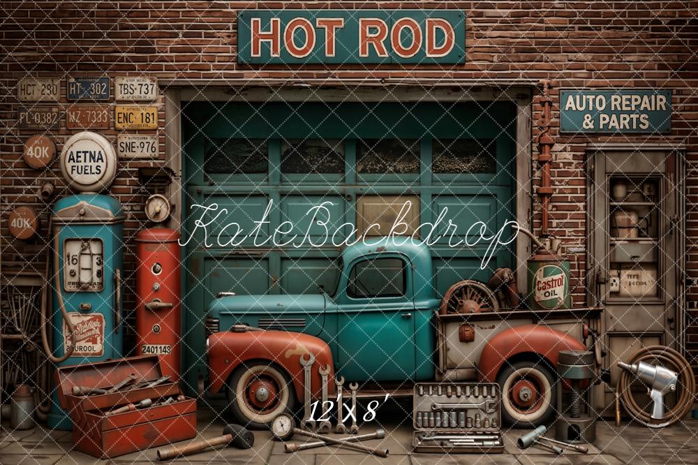 Kate Hot Rod Garage Vintage Truck Fleece Backdrop Designed by Emetselch - Image 4