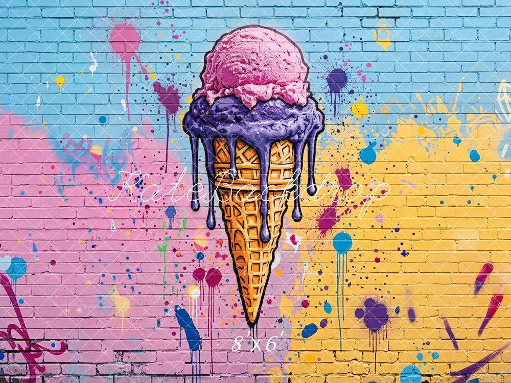 Kate Ice Cream Graffiti Brick Wall Backdrop Designed by Emetselch - Image 3