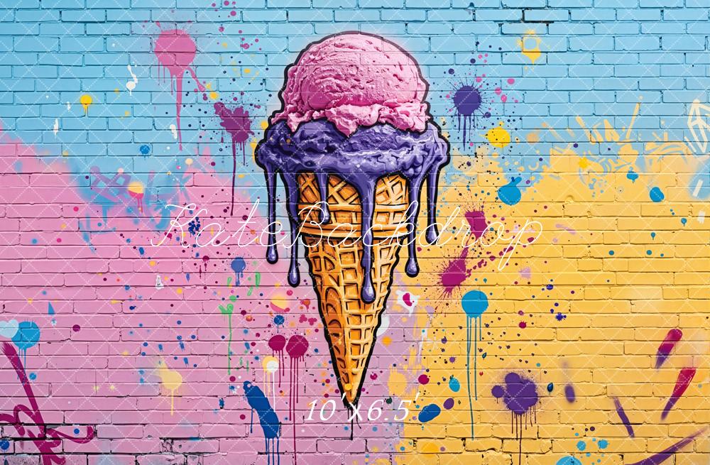 Kate Ice Cream Graffiti Brick Wall Backdrop Designed by Emetselch - Image 4