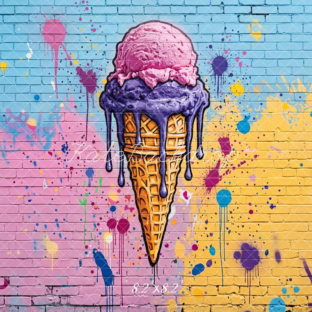 Kate Ice Cream Graffiti Brick Wall Backdrop Designed by Emetselch - Image 5