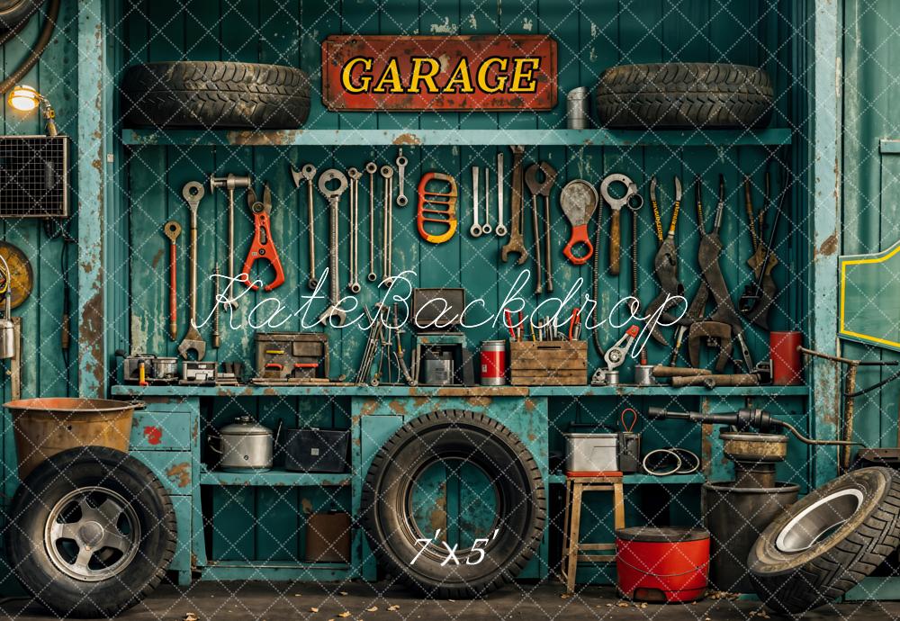 Kate Industrial Vintage Garage Tools Tire Backdrop Designed by Emetselch - Image 2