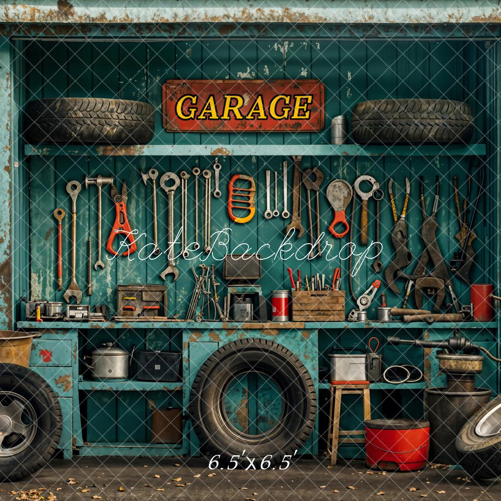 Kate Industrial Vintage Garage Tools Tire Backdrop Designed by Emetselch - Image 5