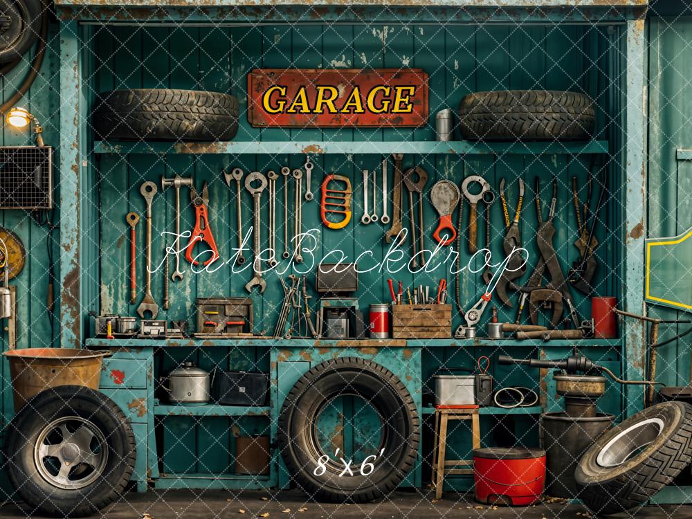 Kate Industrial Vintage Garage Tools Tire Backdrop Designed by Emetselch - Image 6