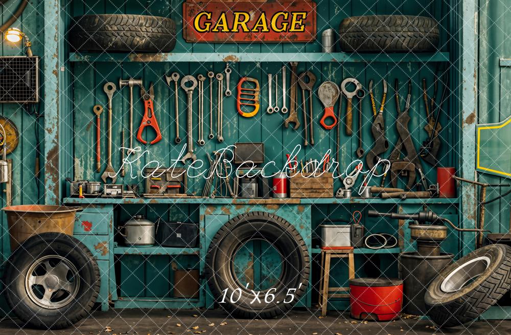 Kate Industrial Vintage Garage Tools Tire Backdrop Designed by Emetselch - Image 7