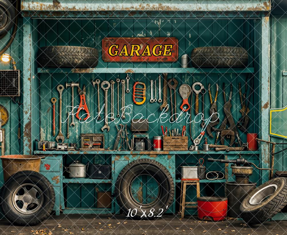Kate Industrial Vintage Garage Tools Tire Backdrop Designed by Emetselch - Image 8
