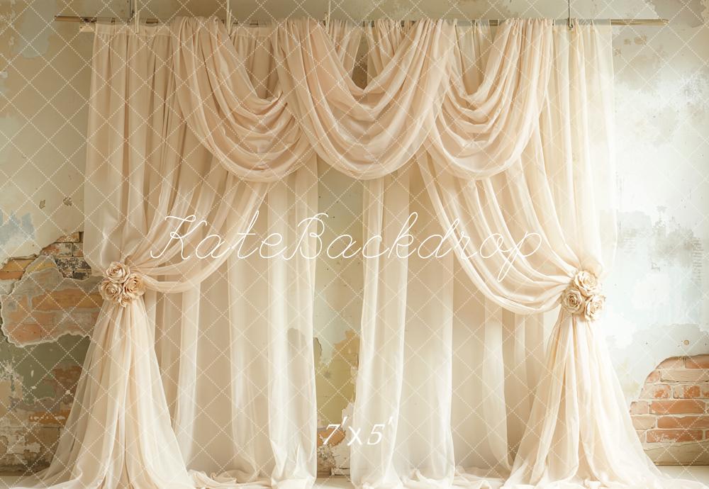Kate Ivory Draped Curtains Vintage Wall Backdrop Designed by Emetselch