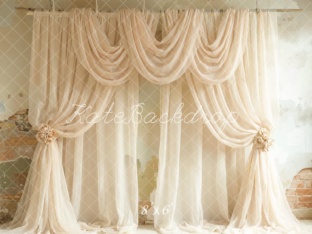 Kate Ivory Draped Curtains Vintage Wall Backdrop Designed by Emetselch - Image 3