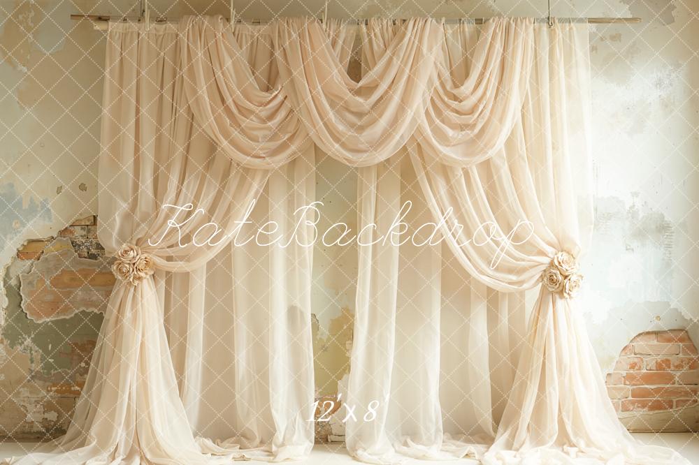 Kate Ivory Draped Curtains Vintage Wall Backdrop Designed by Emetselch - Image 8