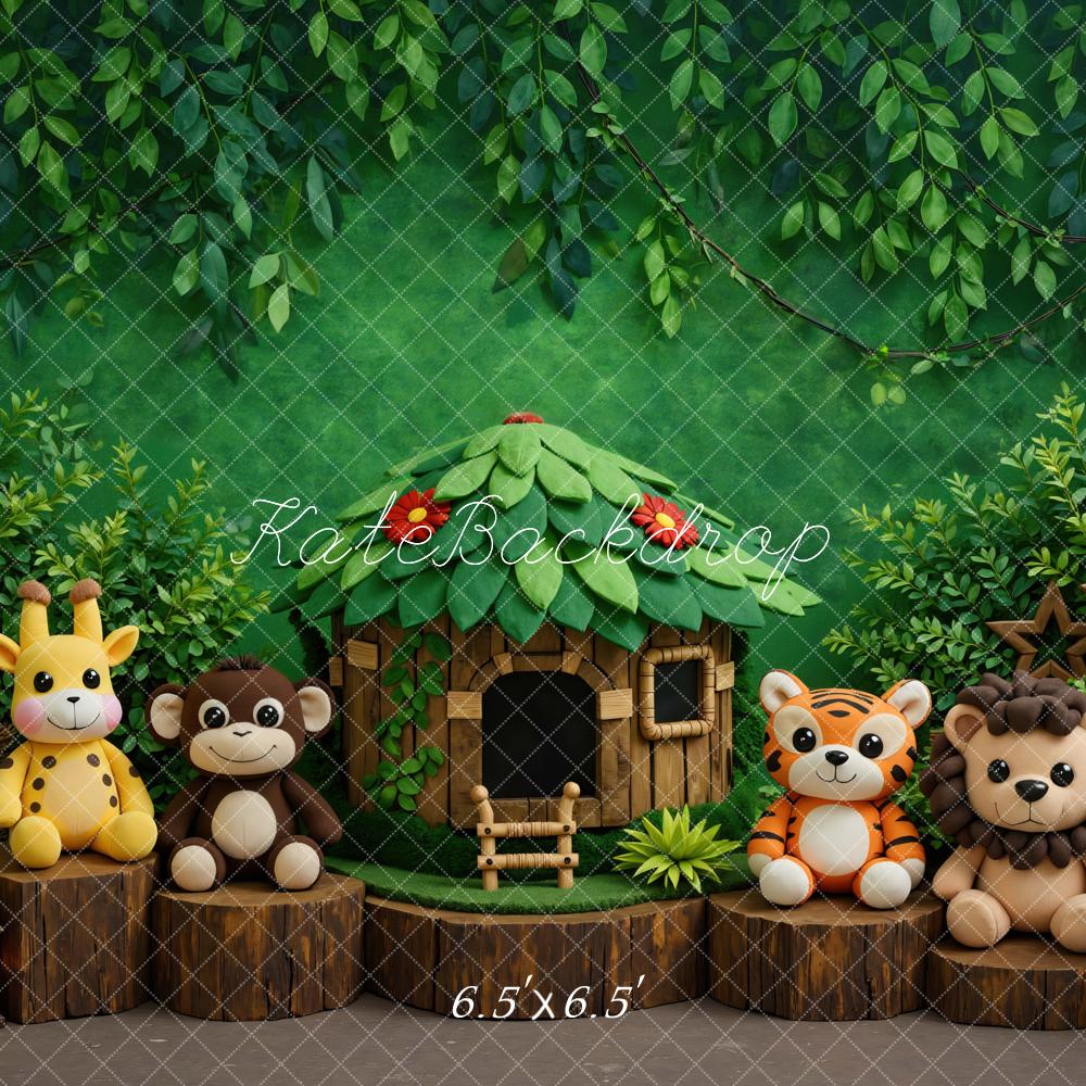 Kate Jungle Animals Treehouse Greenery Backdrop Designed by Mini MakeBelieve - Image 2