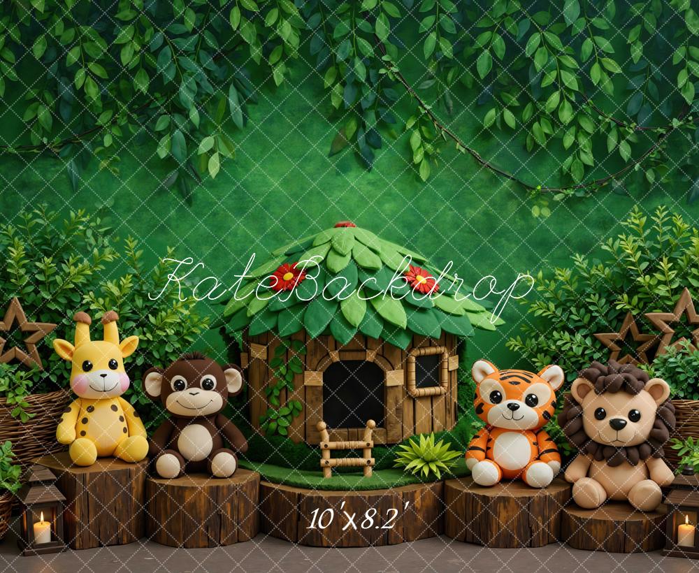 Kate Jungle Animals Treehouse Greenery Backdrop Designed by Mini MakeBelieve - Image 6
