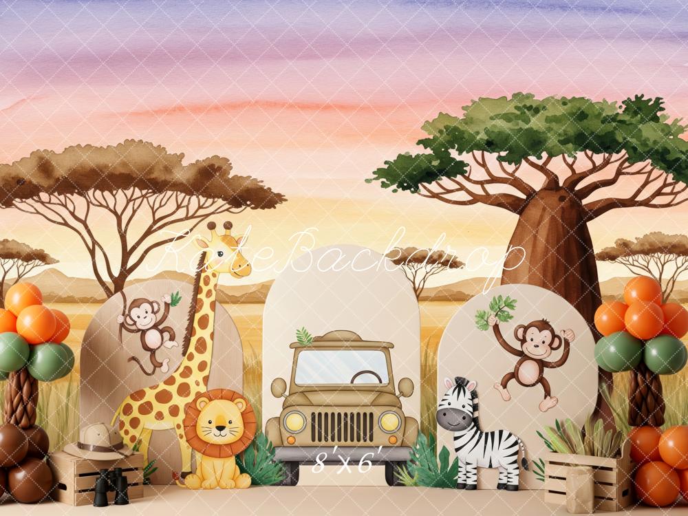 Kate Jungle Cartoon Animals Safari Trees Backdrop Designed by Patty Robert - Image 3