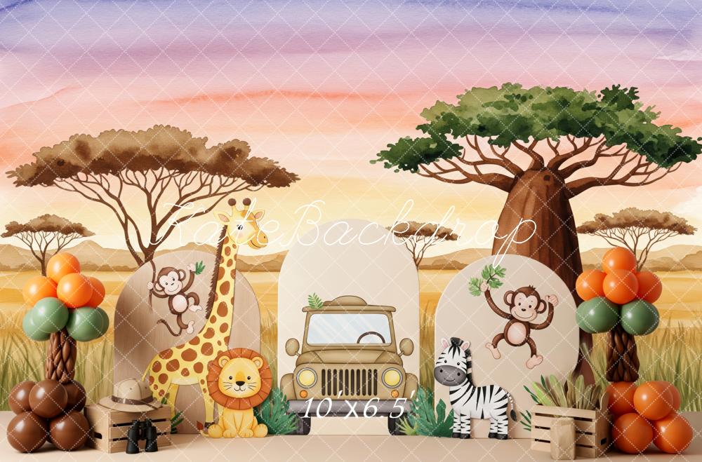 Kate Jungle Cartoon Animals Safari Trees Backdrop Designed by Patty Robert - Image 4