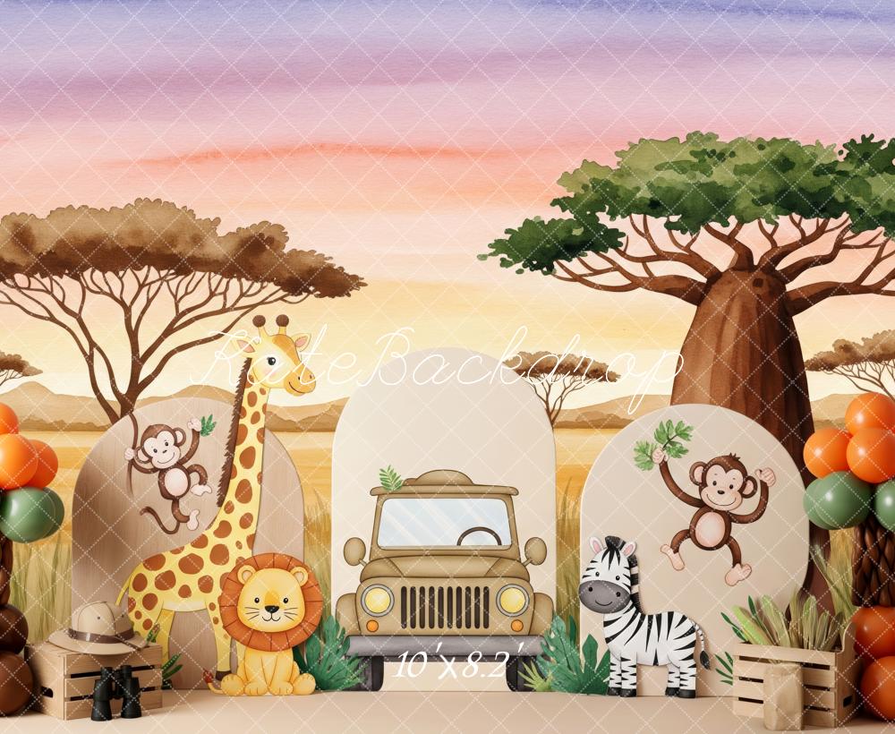 Kate Jungle Cartoon Animals Safari Trees Backdrop Designed by Patty Robert - Image 6