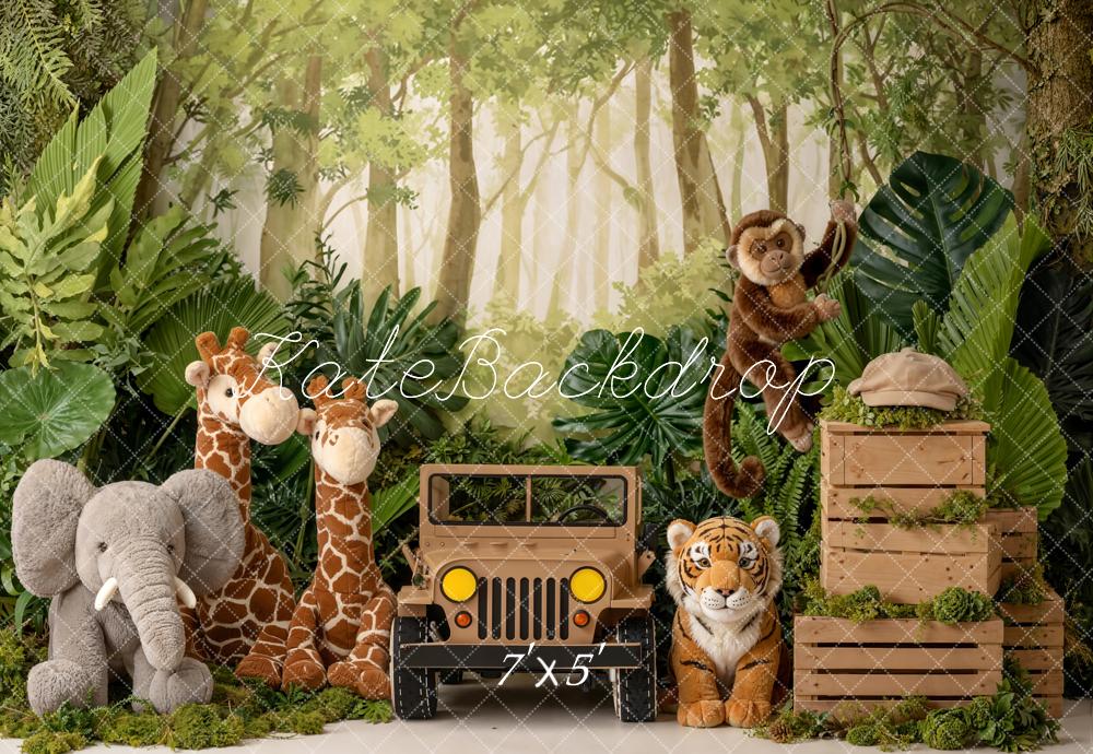 Kate Jungle Jeep Tiger Giraffe Elephant Backdrop Designed by Emetselch