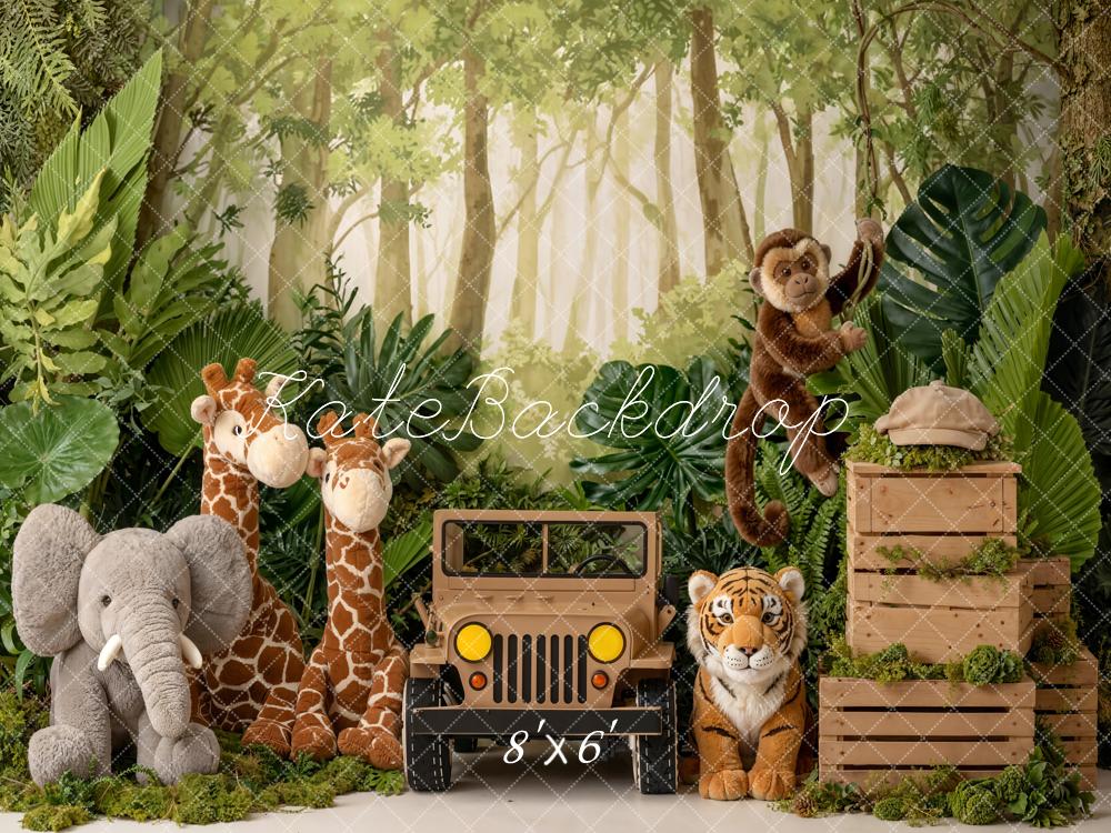 Kate Jungle Jeep Tiger Giraffe Elephant Backdrop Designed by Emetselch - Image 3