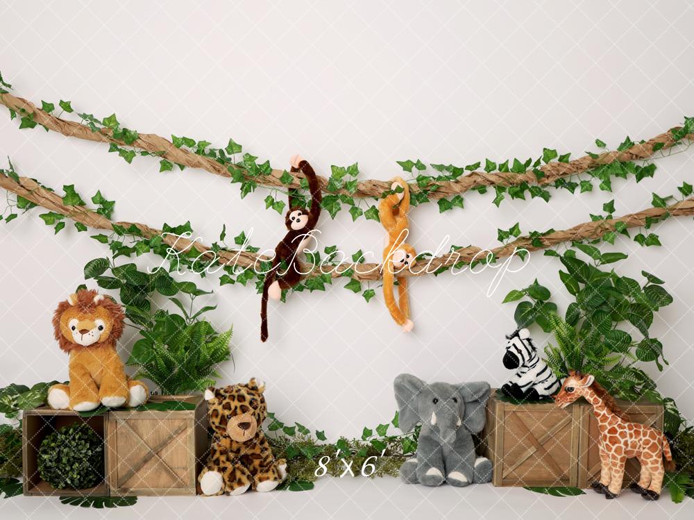 Kate Jungle Plush Animals Wooden Crates Greenery Backdrop Designed by Melissa King - Image 3