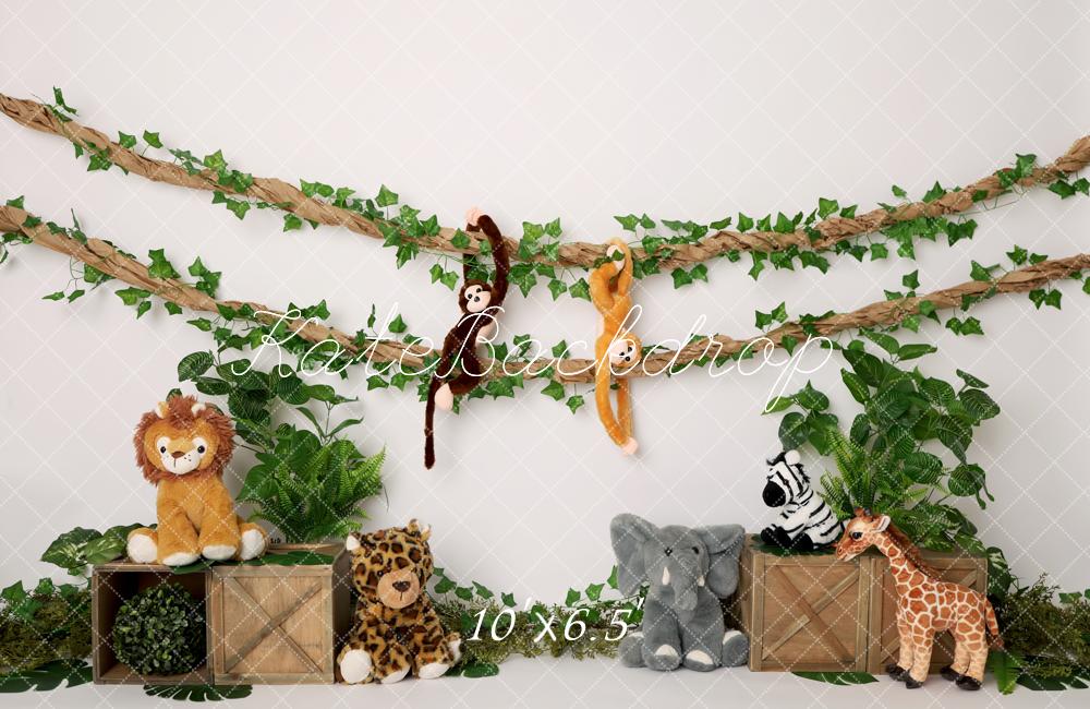 Kate Jungle Plush Animals Wooden Crates Greenery Backdrop Designed by Melissa King - Image 4