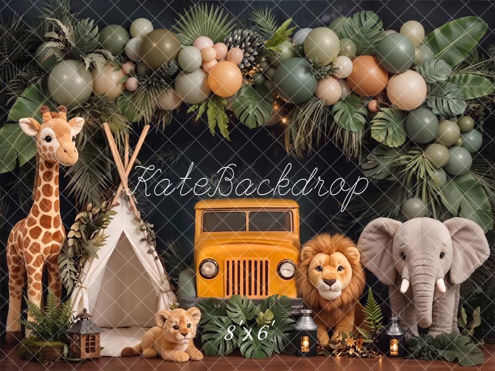 Kate Jungle Safari Jeep Lion Elephant Giraffe Backdrop Designed by Chain Photography - Image 3