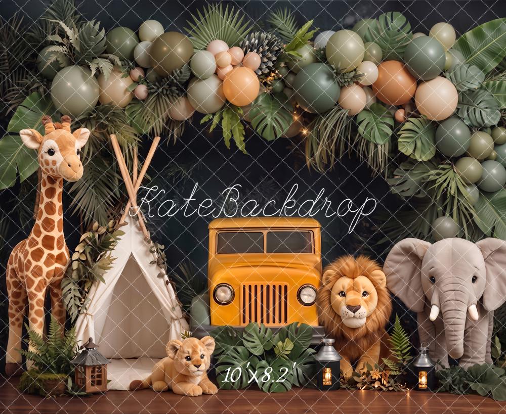 Kate Jungle Safari Jeep Lion Elephant Giraffe Backdrop Designed by Chain Photography - Image 6