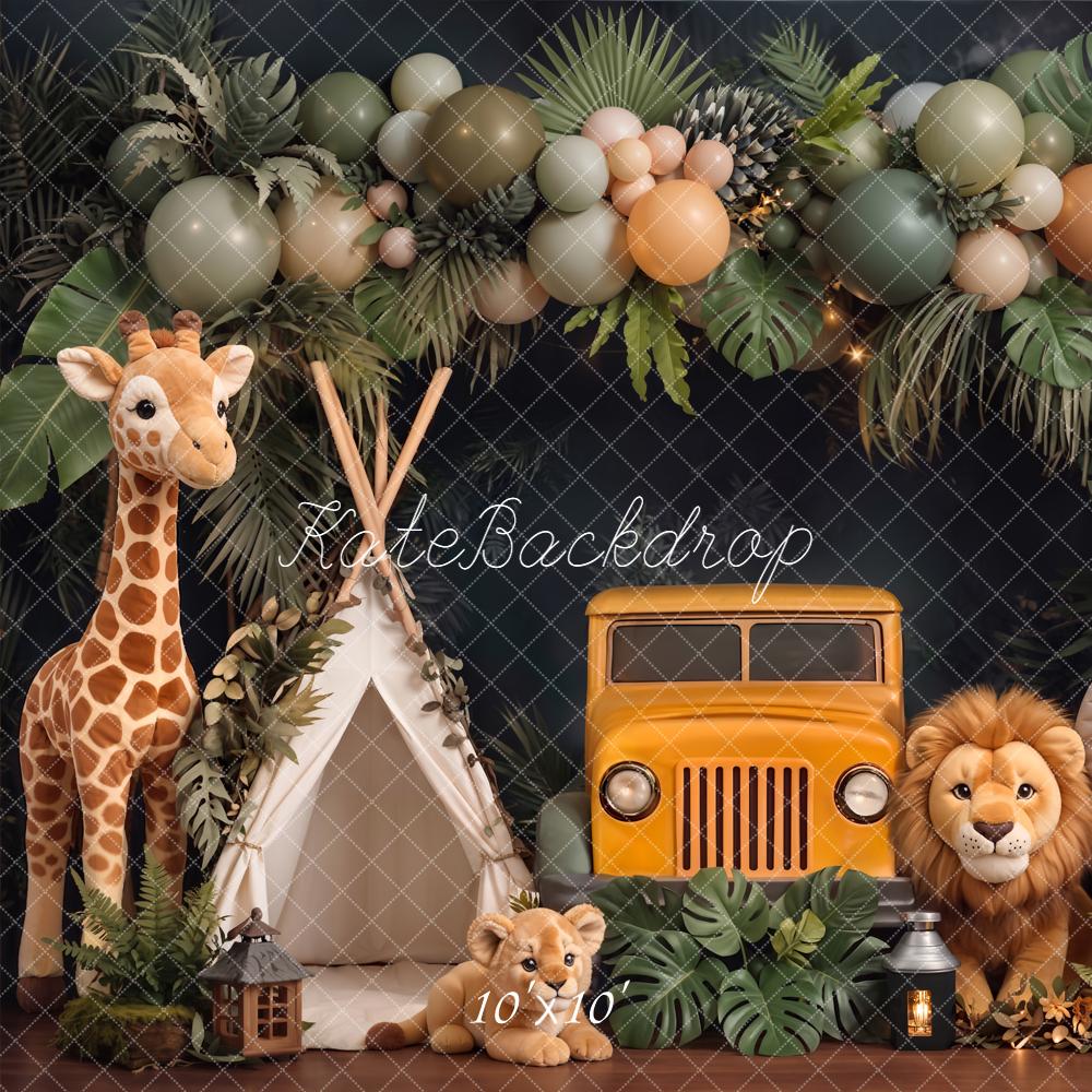 Kate Jungle Safari Jeep Lion Elephant Giraffe Backdrop Designed by Chain Photography - Image 7