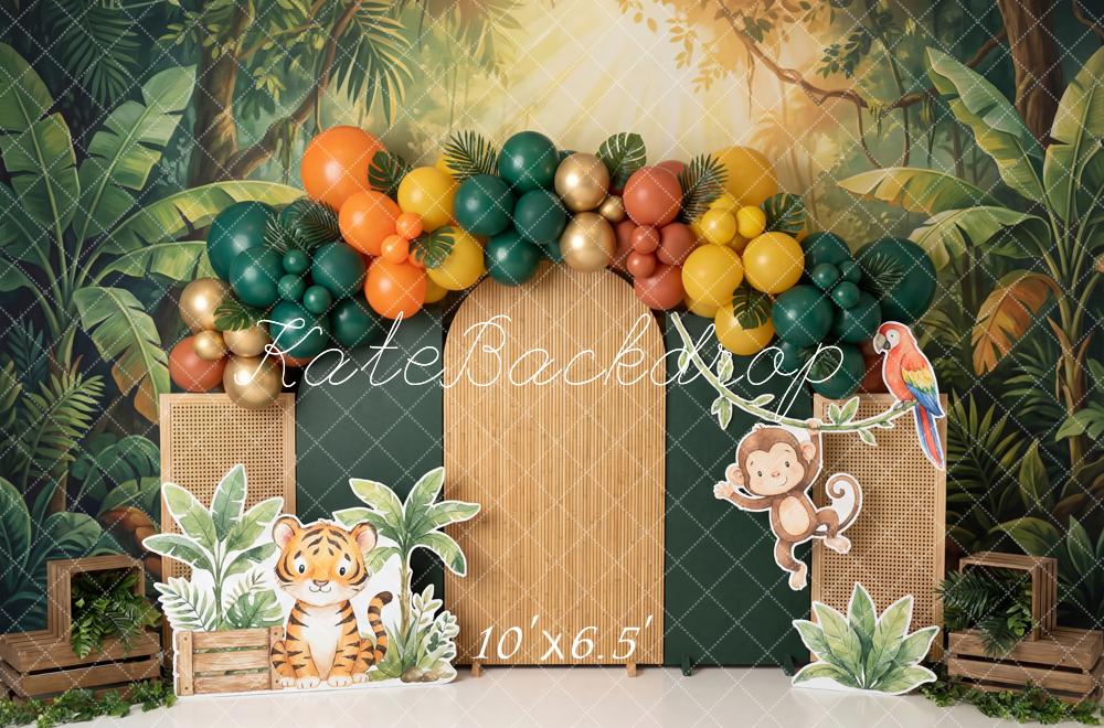 Kate Jungle Tiger Monkey Parrot Balloons Fleece Backdrop Designed by Patty Robert - Image 2