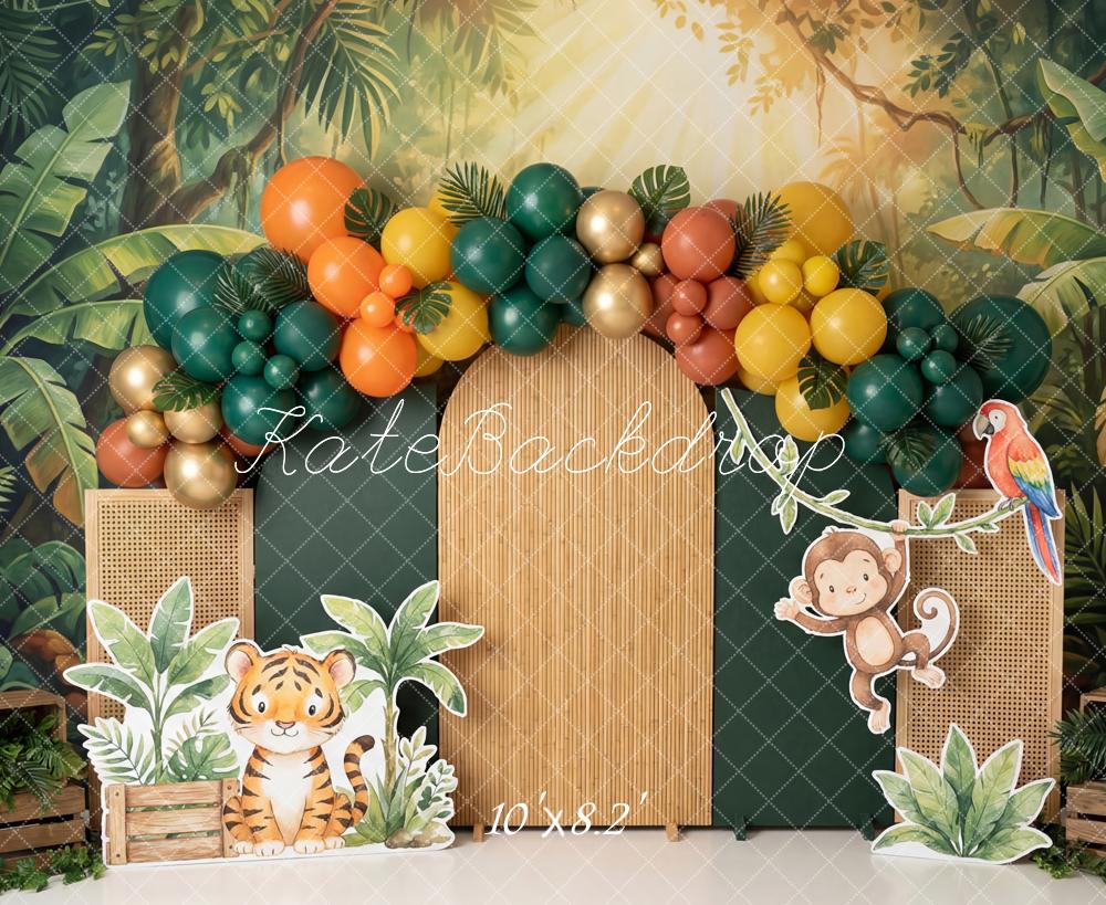 Kate Jungle Tiger Monkey Parrot Balloons Fleece Backdrop Designed by Patty Robert - Image 3