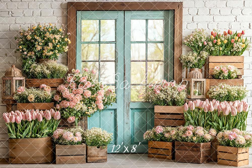 Kate Spring Tulips Wooden Crates Brick Wall Backdrop Designed by Emetselch - Image 8