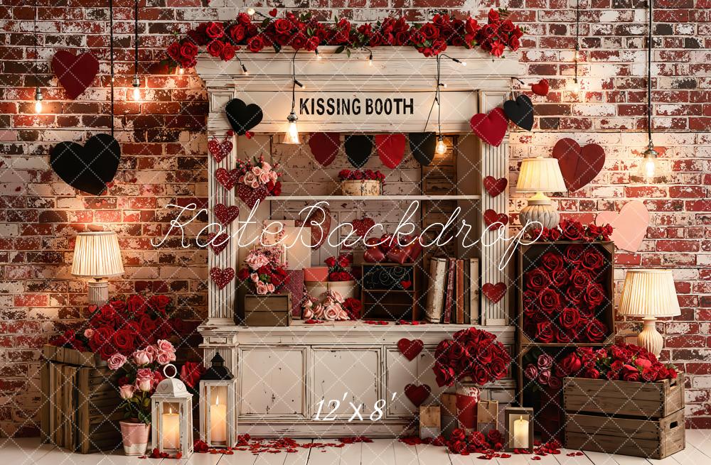 Kate Kissing Booth Red Roses Hearts Fleece Backdrop Designed by Emstselch - Image 4