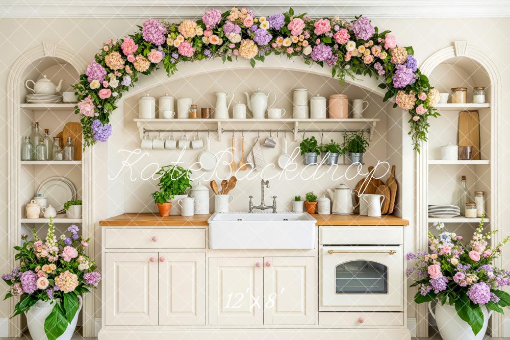 Kate Spring Garland Kitchen Cream Cabinets Fleece Backdrop Designed by Patty Robert - Image 4