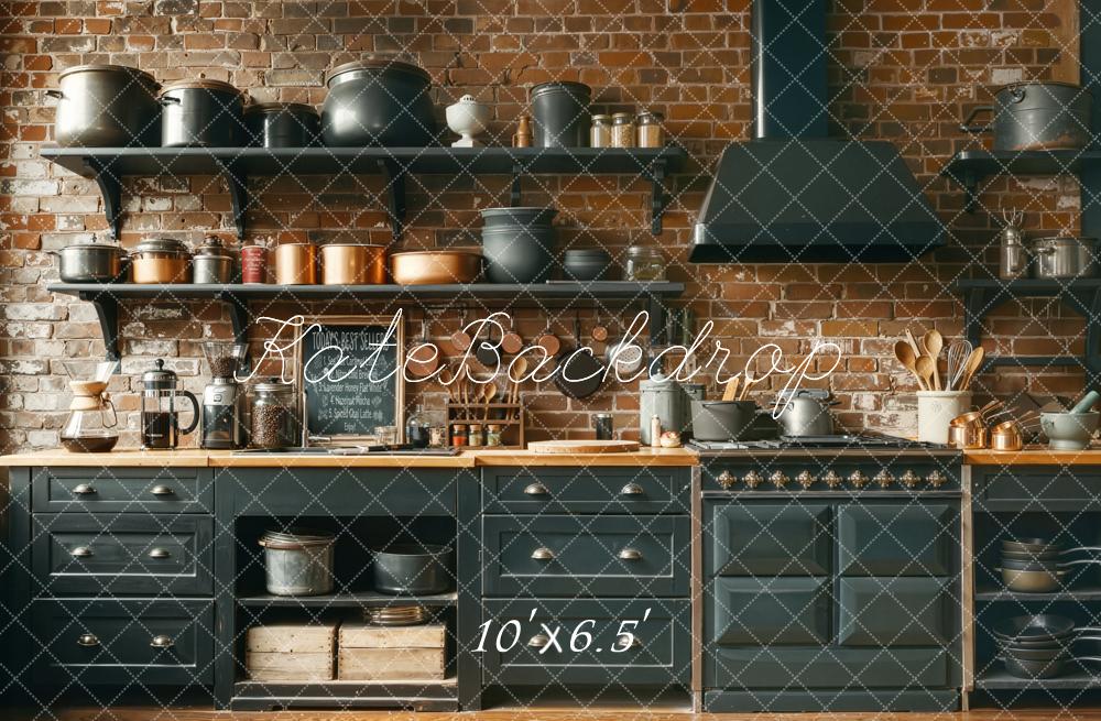 Kate Kitchen Utensils Brick Wall Vintage Fleece Backdrop Designed by Chain Photography - Image 2
