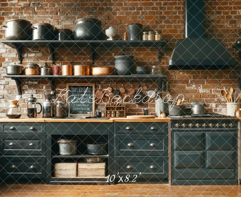 Kate Kitchen Utensils Brick Wall Vintage Fleece Backdrop Designed by Chain Photography - Image 3