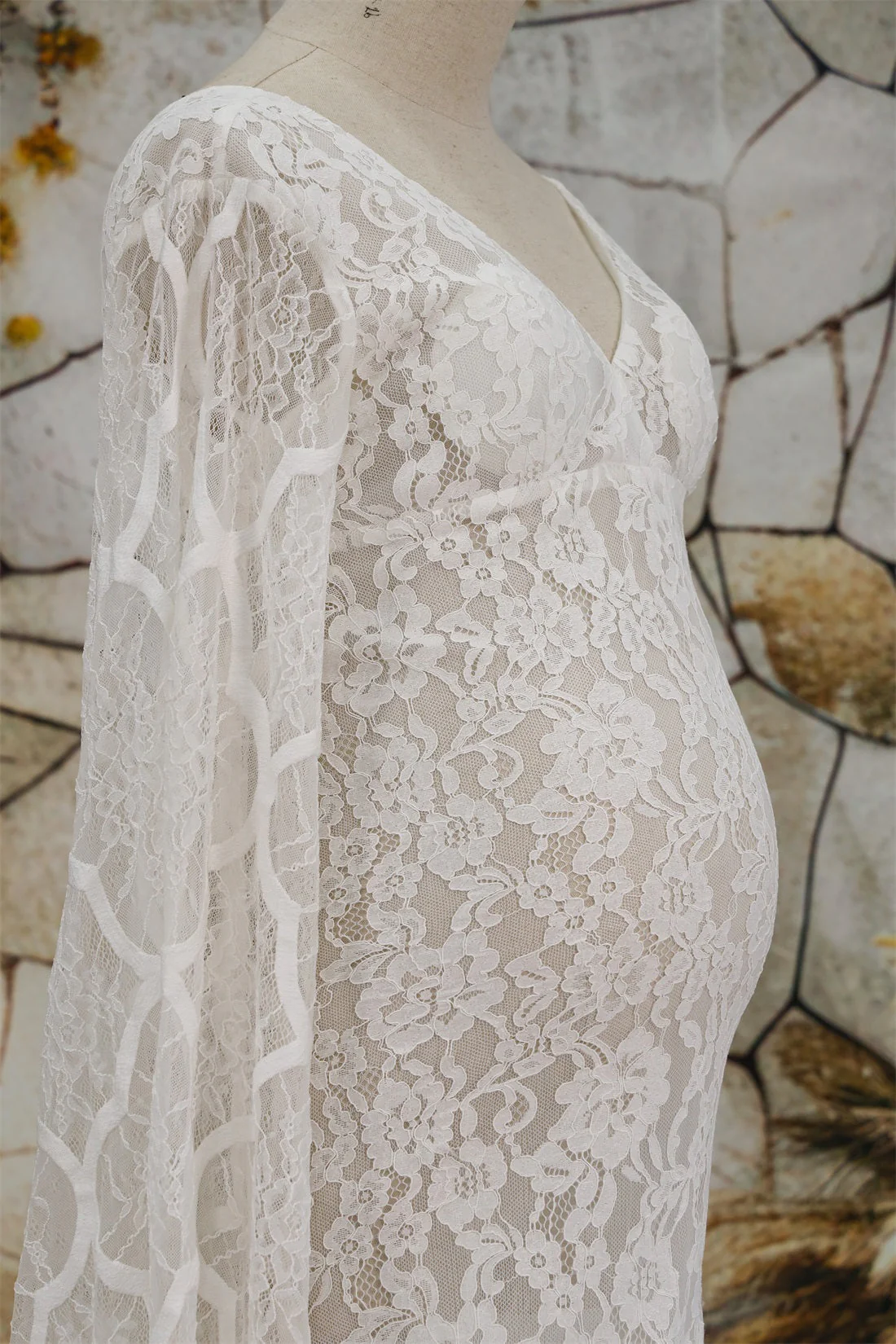 Kate Lace V-neck Trailing White Maternity Photoshoot Dress - Image 6