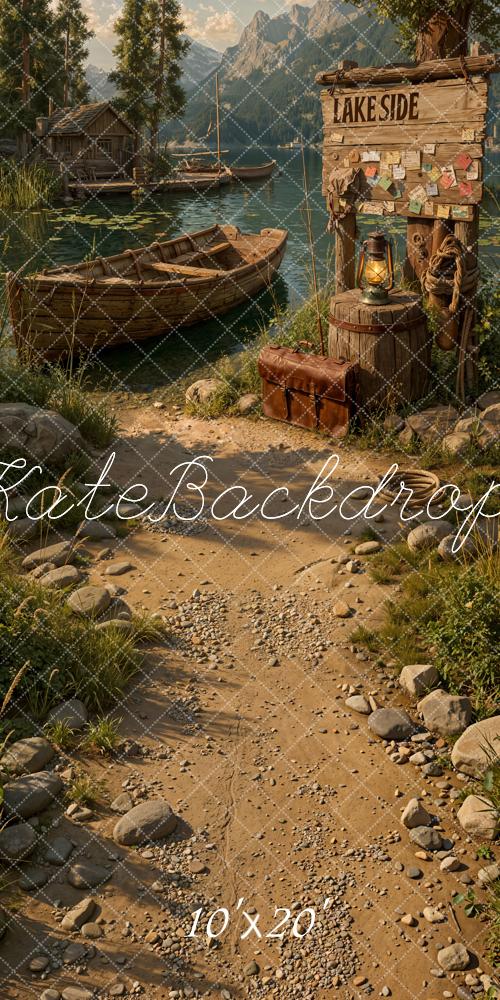 Kate Lakeside Boats Wooden Sign Mountains Backdrop Designed by Emetselch - Image 8