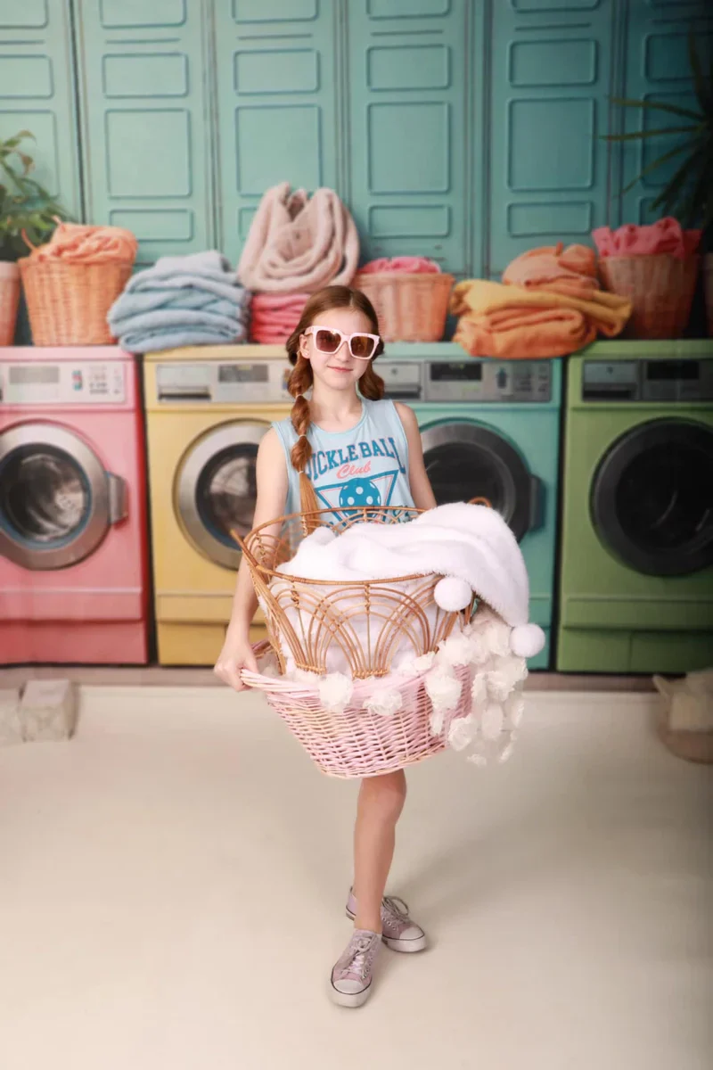 Kate Laundry Day Colorful Washing Machine Spring Fleece Backdrop Designed by Chain Photography - Image 11