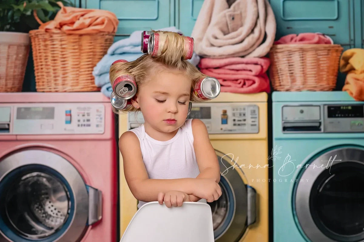 Kate Laundry Day Colorful Washing Machine Spring Fleece Backdrop Designed by Chain Photography - Image 13