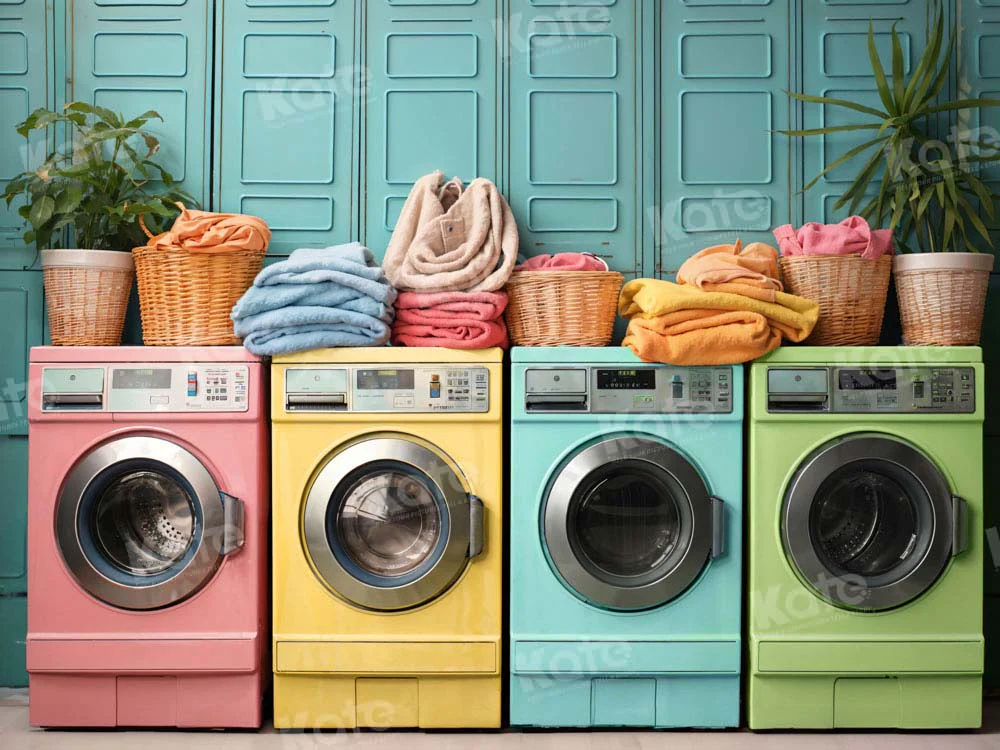 Kate Laundry Day Colorful Washing Machine Spring Fleece Backdrop Designed by Chain Photography - Image 16