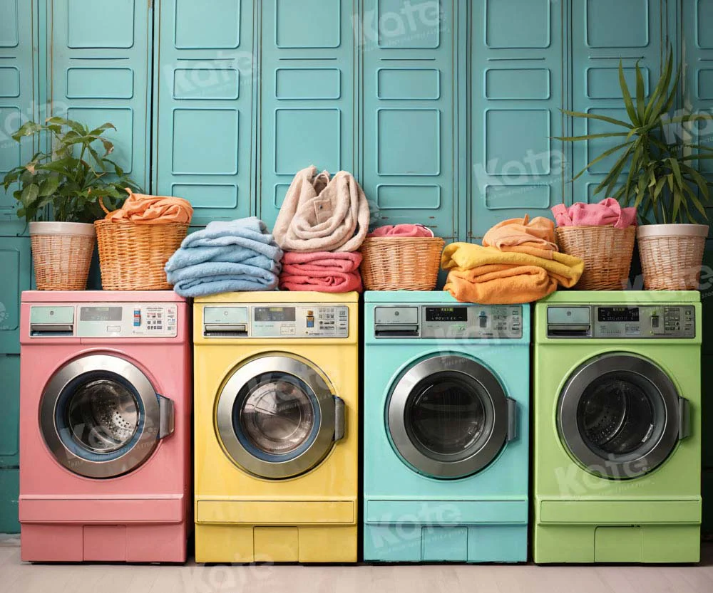 Kate Laundry Day Colorful Washing Machine Spring Fleece Backdrop Designed by Chain Photography - Image 17
