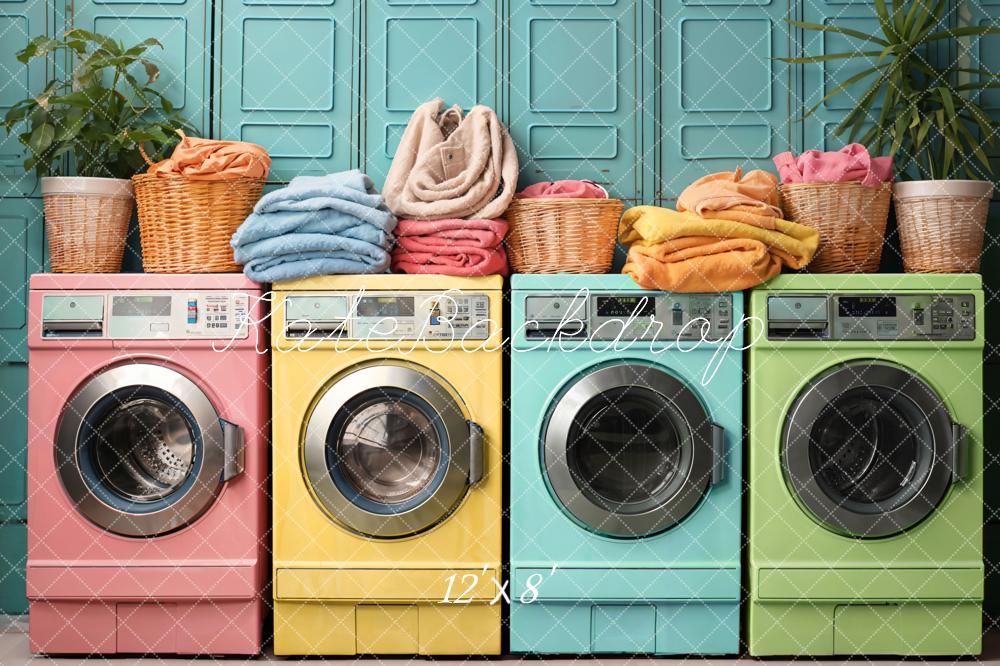 Kate Laundry Day Colorful Washing Machine Spring Fleece Backdrop Designed by Chain Photography - Image 18