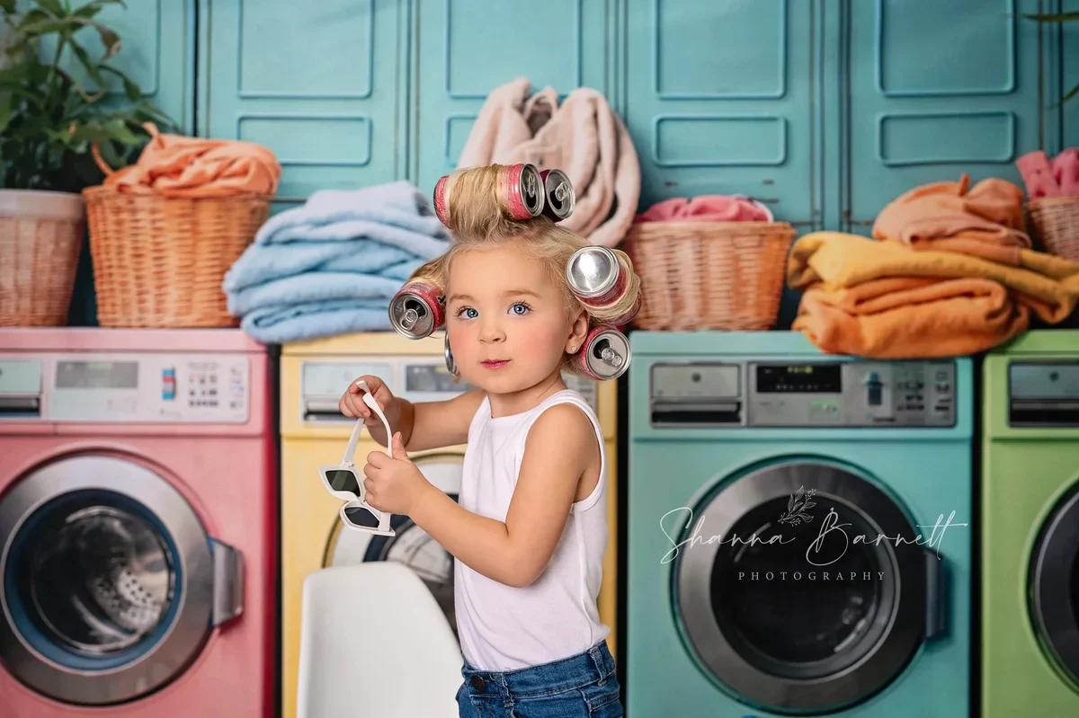 Kate Laundry Day Colorful Washing Machine Spring Fleece Backdrop Designed by Chain Photography - Image 3
