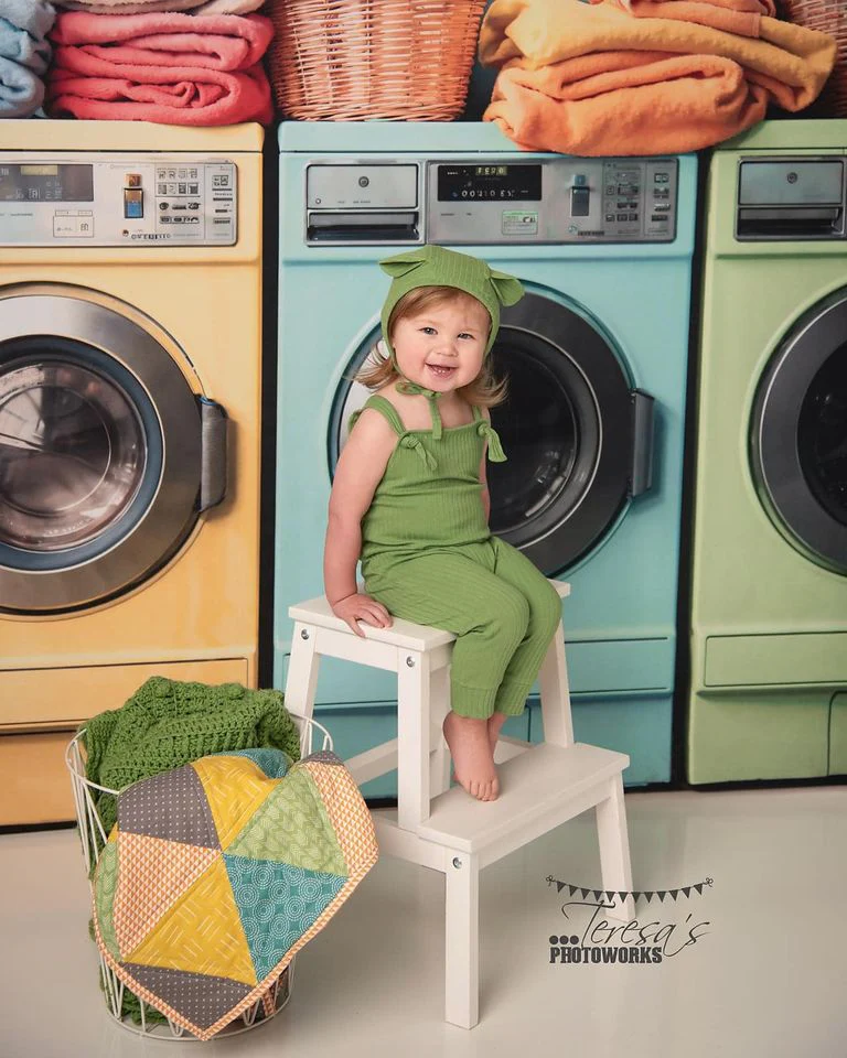 Kate Laundry Day Colorful Washing Machine Spring Fleece Backdrop Designed by Chain Photography - Image 5