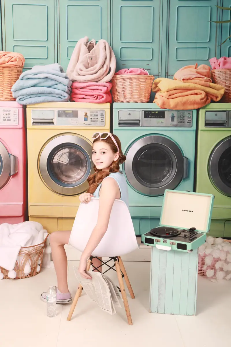 Kate Laundry Day Colorful Washing Machine Spring Fleece Backdrop Designed by Chain Photography - Image 7