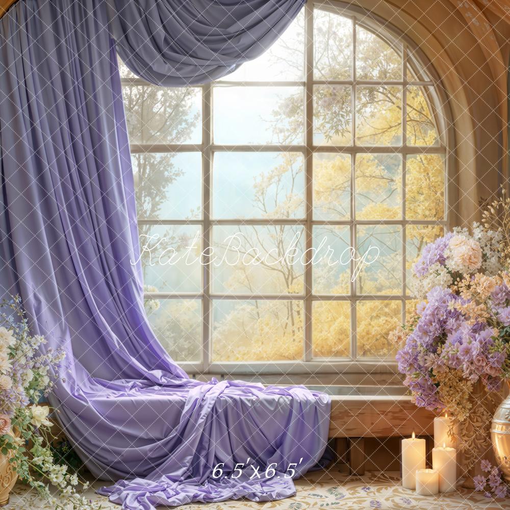 Kate Lavender Curtain Window Floral Candles Backdrop Designed by Emetselch - Image 2